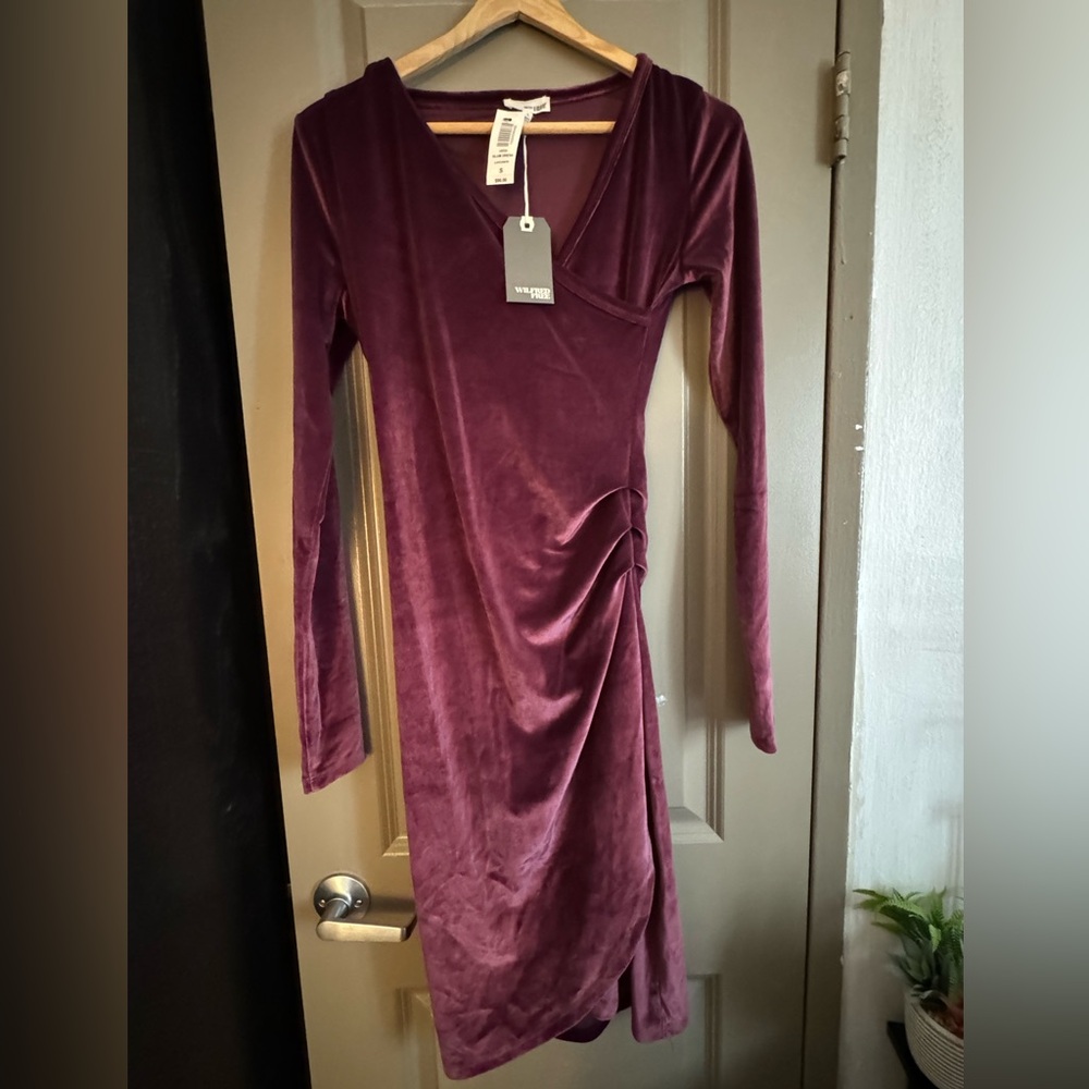 Elegant Velvet Wrap Dress in Purple S